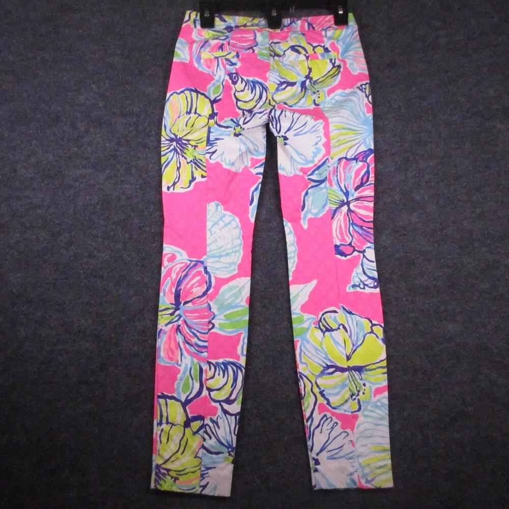 Lilly Pulitzer Pants Womens 00 Pink Tropical Shell Floral Skinny Ankle Stretch